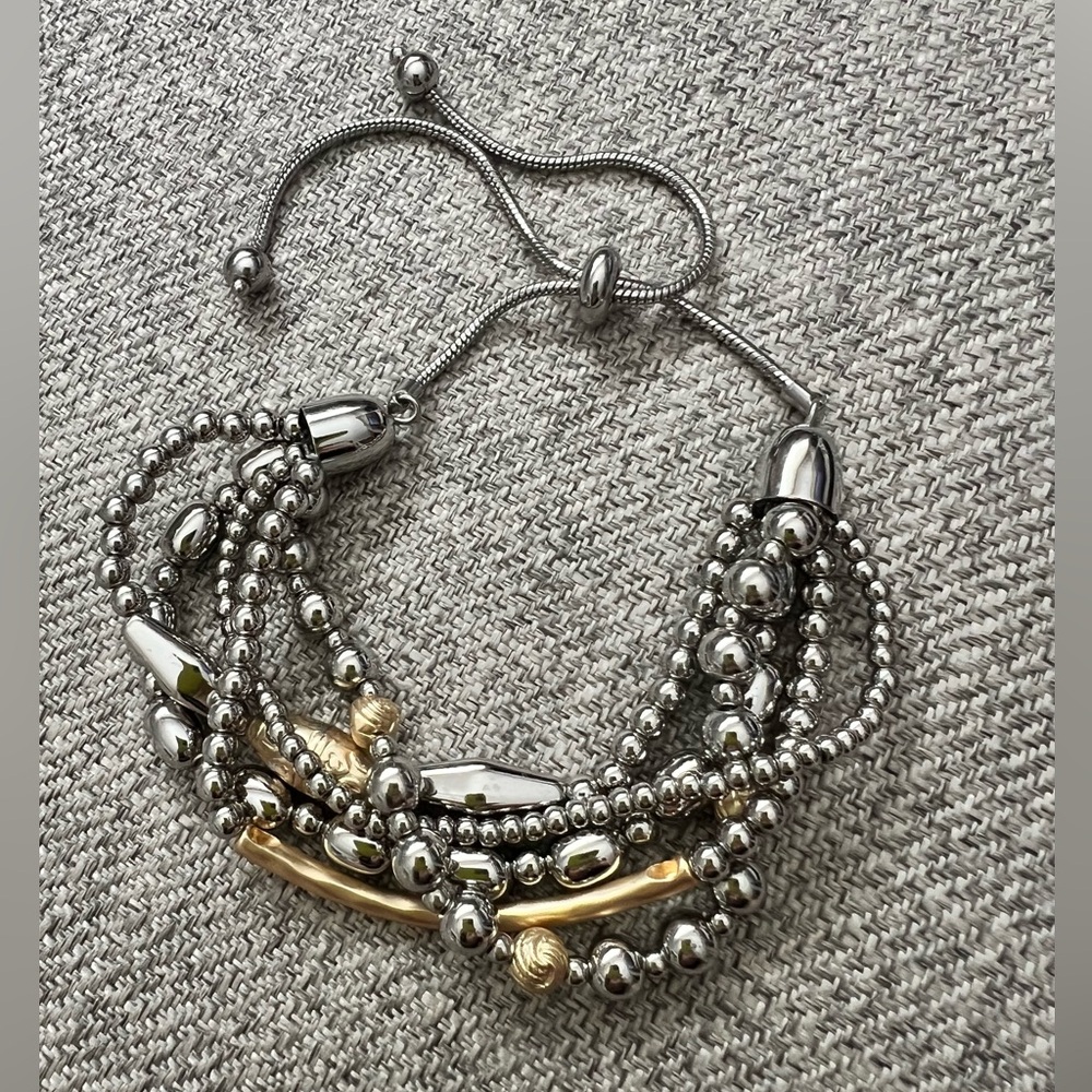 Chico’s Silver and Gold Beaded Cinch Bracelet